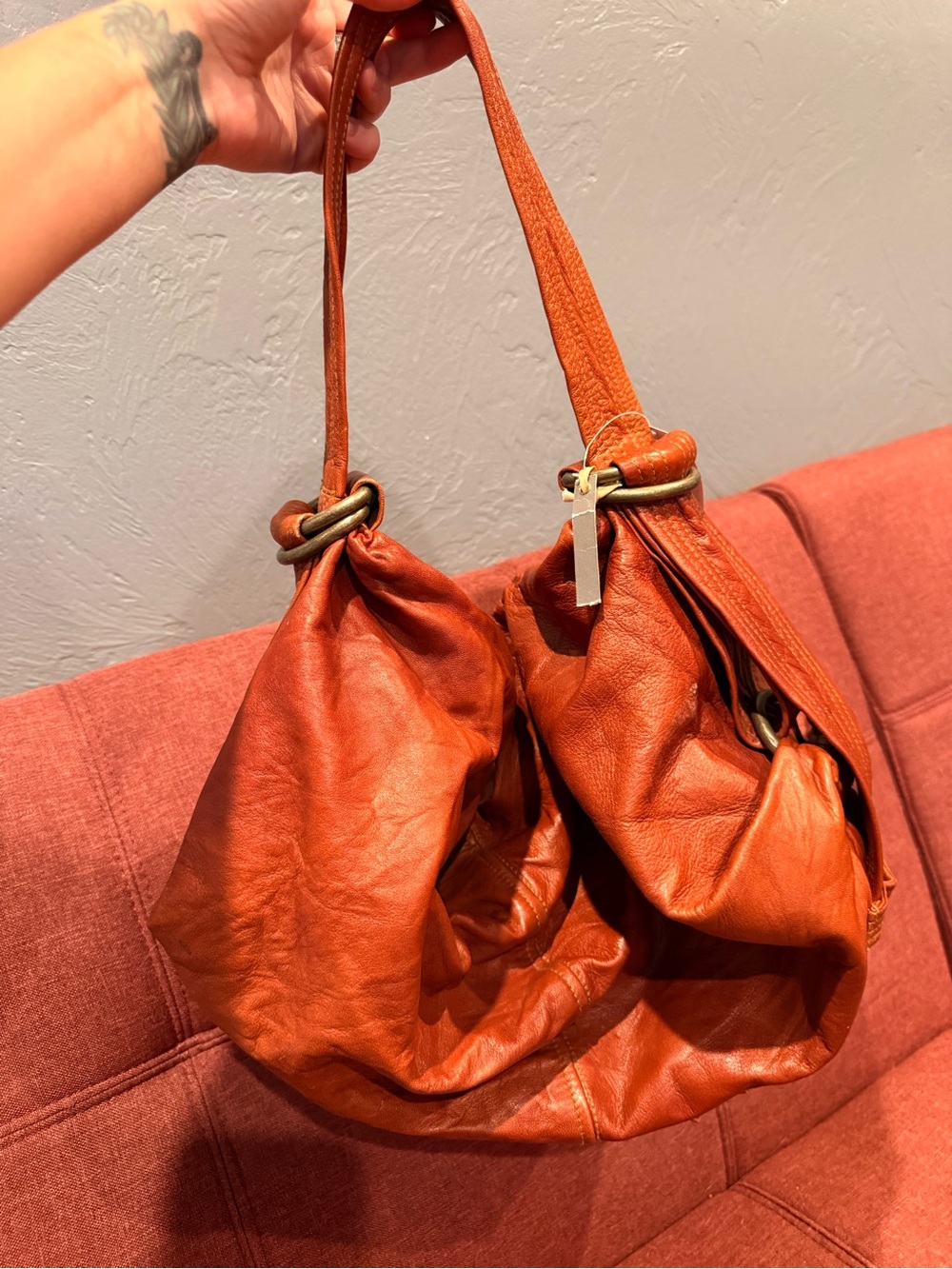 Mike & Chris Distressed Rust Leather Hobo Bag